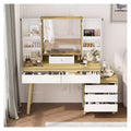 Makeup Vanity Desk with 3 Color Modes LED Lighted Mirror, 6 Drawers & Open Storage Shelves, Dressing Table with Drawers Hidden Space, for Bedrooms