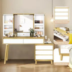Make-uptafel met ledspiegel met 3 lichtstanden, 6 laden en open opbergplanken, kaptafel met verborgen opbergruimte, voor slaapkamers
