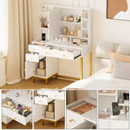 Makeup Table, Vanity Desk Dressing Table with LED Lighted Mirror & Power Outlet, 3 Lighting Modes