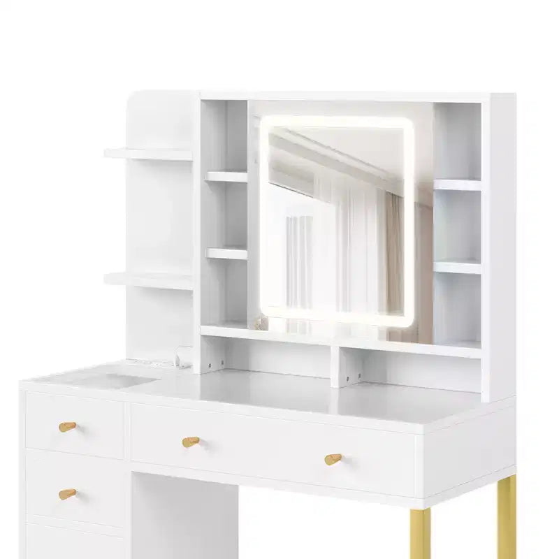 Tavolo da trucco, toeletta e tavolo da toilette con specchio illuminato a LED e presa di corrente, 3 modalità di illuminazione