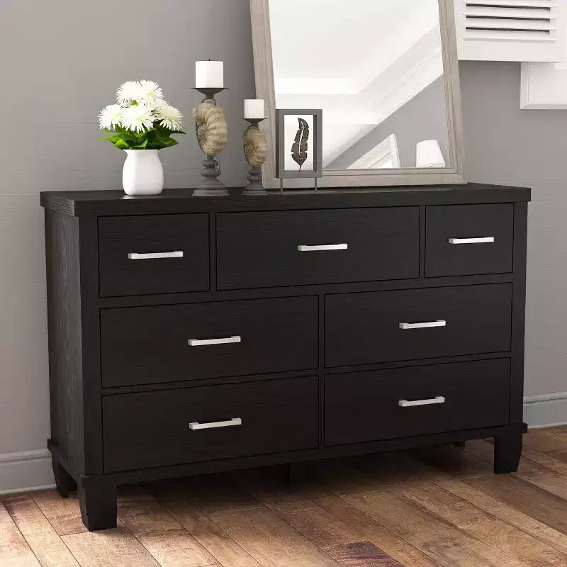 Cómoda para dormitorio con 7 cajones, cómoda moderna con cajones y armario, organizador de madera