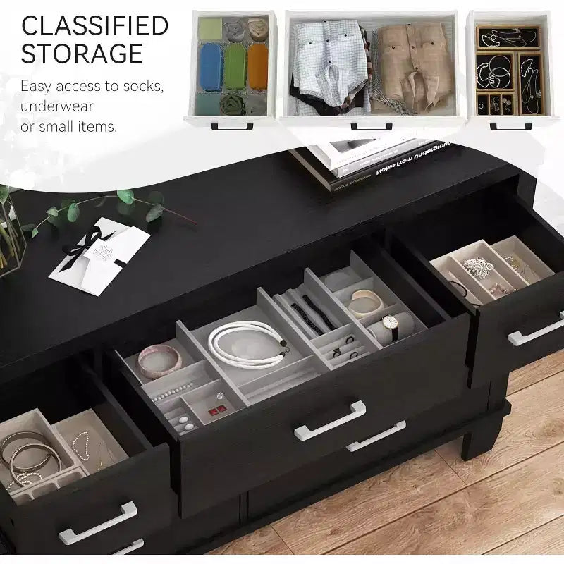 Cómoda para dormitorio con 7 cajones, cómoda moderna con cajones y armario, organizador de madera