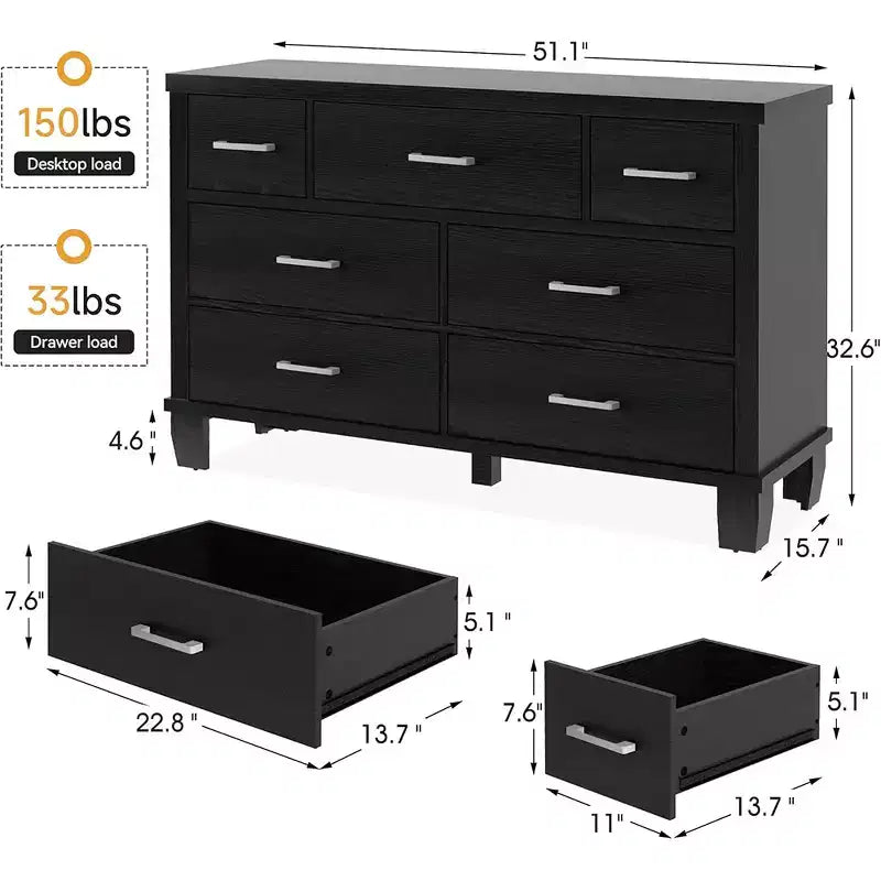 Cómoda para dormitorio con 7 cajones, cómoda moderna con cajones y armario, organizador de madera