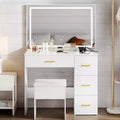 WAYES Makeup Vanity Set with LED Mirror, Charging Station, 4 Drawers & Storage Stool - 3-Foot Bedroom Vanity Desk, Modern White