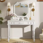 ModernLuxe Makeup Vanity Desk with Mirror, Drawers & Jewelry Storage Plate, White Vanity Table Dressing Table Space-Saving Beauty Station