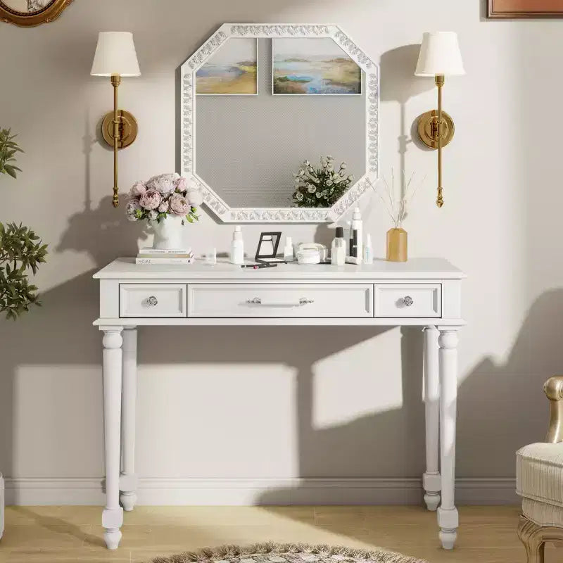 ModernLuxe Makeup Vanity Desk with Mirror, Drawers & Jewelry Storage Plate, White Vanity Table Dressing Table Space-Saving Beauty Station