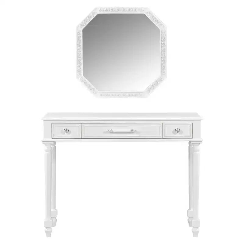 Toeletta ModernLuxe con specchio, cassetti e porta-gioielli, tavolo da trucco bianco, tavolo da toilette e postazione di bellezza salvaspazio