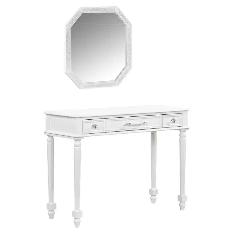 Toeletta ModernLuxe con specchio, cassetti e porta-gioielli, tavolo da trucco bianco, tavolo da toilette e postazione di bellezza salvaspazio