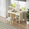 ModernLuxe Makeup Vanity Desk with Flip-Top Mirror, Stool, Drawer & Cabinet, White Vanity Table Dressing Table Multi-Functional Computer Writing Desk