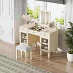ModernLuxe Makeup Vanity Desk with Flip-Top Mirror, Stool, Drawer & Cabinet, White Vanity Table Dressing Table Multi-Functional Computer Writing Desk