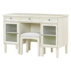 Escritorio tocador de maquillaje ModernLuxe con espejo abatible, taburete, cajón y armario, mesa tocador blanca, mesa de vestir multifuncional y escritorio para ordenador