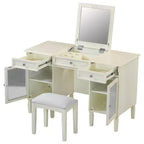 Escritorio tocador de maquillaje ModernLuxe con espejo abatible, taburete, cajón y armario, mesa tocador blanca, mesa de vestir multifuncional y escritorio para ordenador