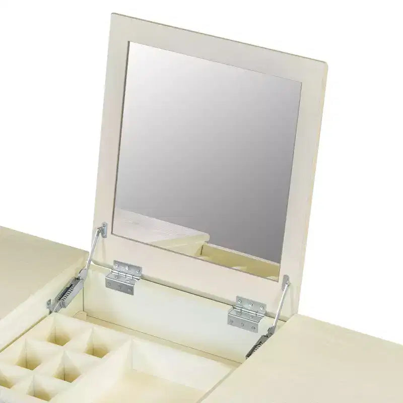 Escritorio tocador de maquillaje ModernLuxe con espejo abatible, taburete, cajón y armario, mesa tocador blanca, mesa de vestir multifuncional y escritorio para ordenador