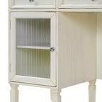 Escritorio tocador de maquillaje ModernLuxe con espejo abatible, taburete, cajón y armario, mesa tocador blanca, mesa de vestir multifuncional y escritorio para ordenador