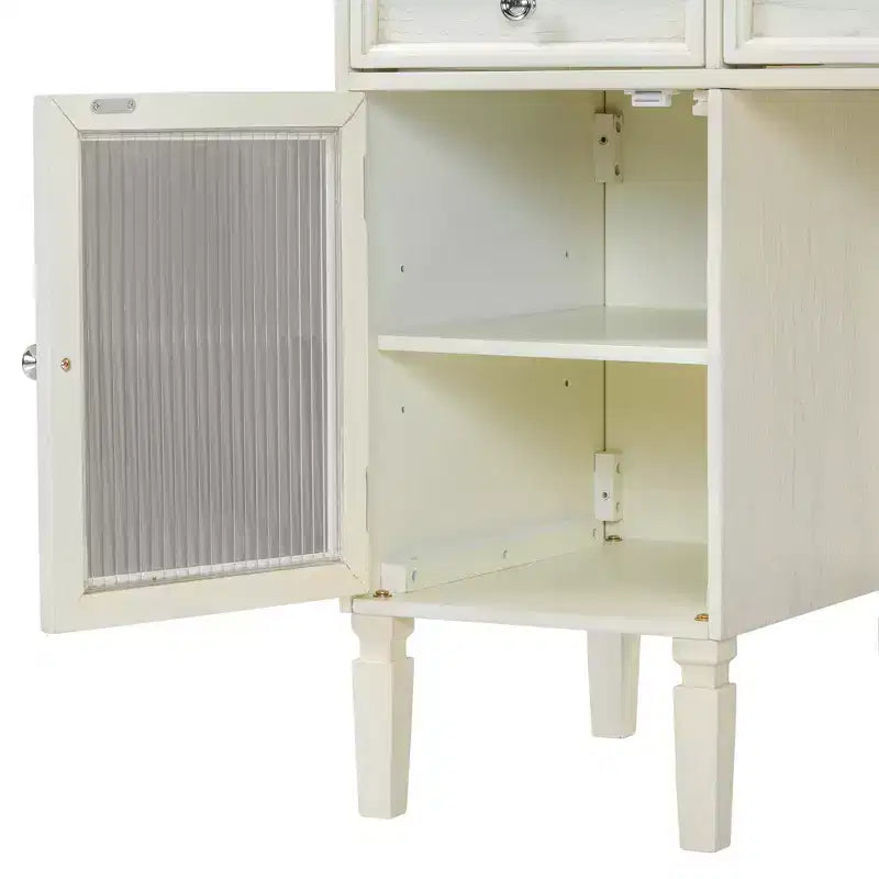 Escritorio tocador de maquillaje ModernLuxe con espejo abatible, taburete, cajón y armario, mesa tocador blanca, mesa de vestir multifuncional y escritorio para ordenador