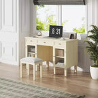 Escritorio tocador de maquillaje ModernLuxe con espejo abatible, taburete, cajón y armario, mesa tocador blanca, mesa de vestir multifuncional y escritorio para ordenador