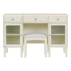 Escritorio tocador de maquillaje ModernLuxe con espejo abatible, taburete, cajón y armario, mesa tocador blanca, mesa de vestir multifuncional y escritorio para ordenador