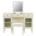 Escritorio tocador de maquillaje ModernLuxe con espejo abatible, taburete, cajón y armario, mesa tocador blanca, mesa de vestir multifuncional y escritorio para ordenador