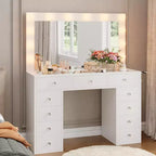 CuisinSmart Vanity Desk with Mirror, LED Lights & Power Outlet, Makeup Vanity Table with 7 Drawers Dressing Table for Bedroom, Dressing, Room