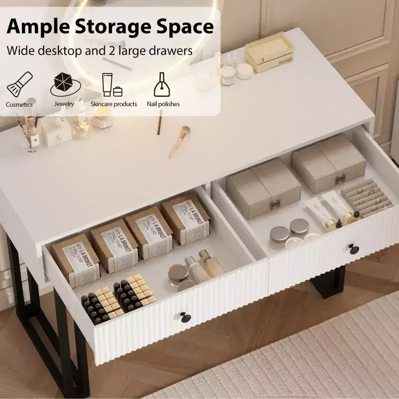 Toilettafel met spiegel en verlichting, make-uptoilettafel met 2 laden, moderne organizer voor cosmetica met verlichting in 3 kleuren