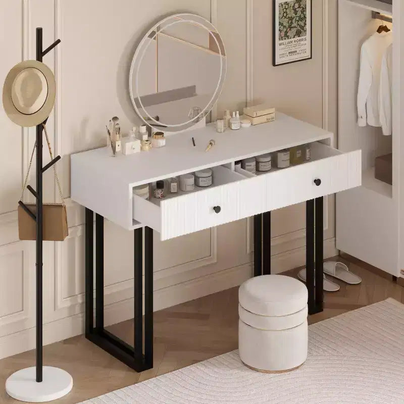 Toilettafel met spiegel en verlichting, make-uptoilettafel met 2 laden, moderne organizer voor cosmetica met verlichting in 3 kleuren