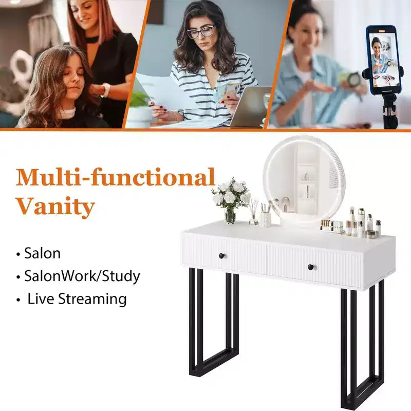 Toilettafel met spiegel en verlichting, make-uptoilettafel met 2 laden, moderne organizer voor cosmetica met verlichting in 3 kleuren