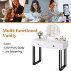 Toilettafel met spiegel en verlichting, make-uptoilettafel met 2 laden, moderne organizer voor cosmetica met verlichting in 3 kleuren