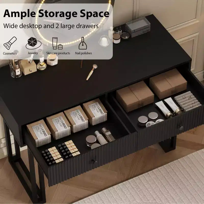 Toilettafel met spiegel en verlichting, make-uptoilettafel met 2 laden, moderne organizer voor cosmetica met verlichting in 3 kleuren