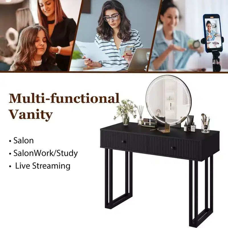 Toilettafel met spiegel en verlichting, make-uptoilettafel met 2 laden, moderne organizer voor cosmetica met verlichting in 3 kleuren