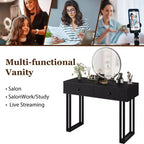Toilettafel met spiegel en verlichting, make-uptoilettafel met 2 laden, moderne organizer voor cosmetica met verlichting in 3 kleuren