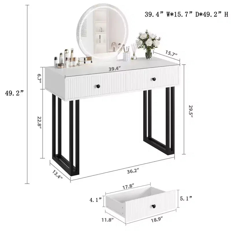 Toilettafel met spiegel en verlichting, make-uptoilettafel met 2 laden, moderne organizer voor cosmetica met verlichting in 3 kleuren
