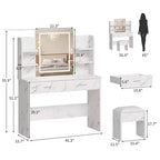 CuisinSmart Makeup Vanity Set, 3 Color Modes Makeup Table with Cushioned Stool, 2 Drawers, Open Shelves, Modern Dressing Table for Bedroom
