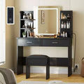 CuisinSmart Makeup Vanity Set, 3 Color Modes Makeup Table with Cushioned Stool, 2 Drawers, Open Shelves, Modern Dressing Table for Bedroom