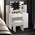 Karl Home | White LED Makeup Vanity Set With Adjustable Lighting, Cushioned Stool, And Spacious Storage