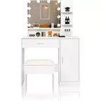 Juego de tocador de maquillaje blanco Karl Home con iluminación ajustable, taburete acolchado y amplio espacio de almacenamiento