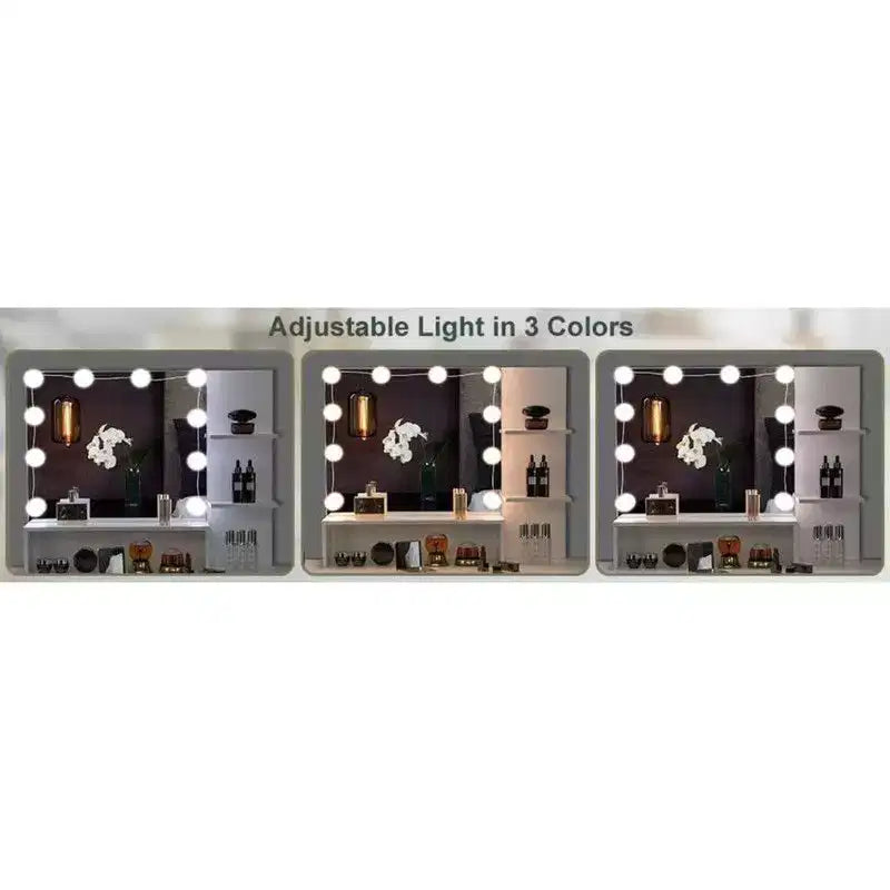 Juego de tocador de maquillaje blanco Karl Home con iluminación ajustable, taburete acolchado y amplio espacio de almacenamiento