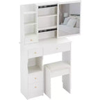 CuisinSmart Left Drawer Desktop Vanity Table Cushioned Stool, Extra Large Sliding Mirror, Multi Layer, High Capacity Storage Dresser for Small Space