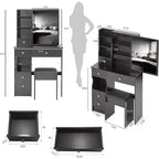 CuisinSmart Left Drawer Desktop Vanity Table Cushioned Stool, Extra Large Sliding Mirror, Multi Layer, High Capacity Storage Dresser for Small Space