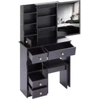 CuisinSmart Left Drawer Desktop Vanity Table Cushioned Stool, Extra Large Sliding Mirror, Multi Layer, High Capacity Storage Dresser for Small Space