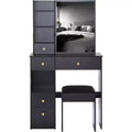 CuisinSmart Left Drawer Desktop Vanity Table Cushioned Stool, Extra Large Sliding Mirror, Multi Layer, High Capacity Storage Dresser for Small Space