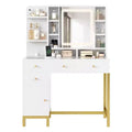 GustoWave White Vanity Desk with Mirror and Lights, Makeup Desk Dressing Table with LED Lighted Mirror & Power Outlet,3 Lighting Color for Bedroom