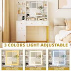 Witte kaptafel van GustoWave met spiegel en verlichting, make-uptafel met ledspiegel en stopcontact, verlichting in 3 kleuren voor de slaapkamer