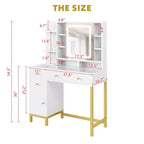 Witte kaptafel van GustoWave met spiegel en verlichting, make-uptafel met ledspiegel en stopcontact, verlichting in 3 kleuren voor de slaapkamer