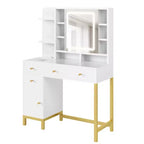 Witte kaptafel van GustoWave met spiegel en verlichting, make-uptafel met ledspiegel en stopcontact, verlichting in 3 kleuren voor de slaapkamer