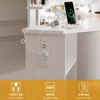 GustoWave Makeup Vanity Desk with Lights & Power Outlet, Corner Vanity Table with 5 Rotating Drawers,3 Color Lighting, Dressing Table