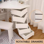 GustoWave Makeup Vanity Desk with Lights & Power Outlet, Corner Vanity Table with 5 Rotating Drawers,3 Color Lighting, Dressing Table