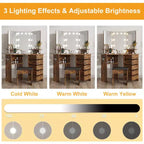GustoWave Makeup Vanity Desk with Lights & Power Outlet, Corner Vanity Table with 5 Rotating Drawers,3 Color Lighting, Dressing Table