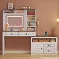 GustoWave Vanity Desk with Glass Top & Charging Station, Touch Screen Mirror and Lights, Makeup Vanity with 5-Drawer, 6 Open Storage Shelves, Antique