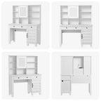GustoWave make-uptafel, make-uptafel met spiegel, verlichting en stopcontact, make-uptafel met 2 lades en gestoffeerde kruk