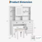GustoWave make-uptafel, make-uptafel met spiegel, verlichting en stopcontact, make-uptafel met 2 lades en gestoffeerde kruk